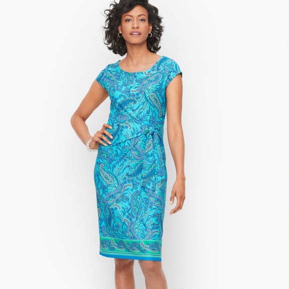 Talbots Dresses & Skirts - Talbots Blue Effortless Jersey Tie Dress Paisley Garden Size Small